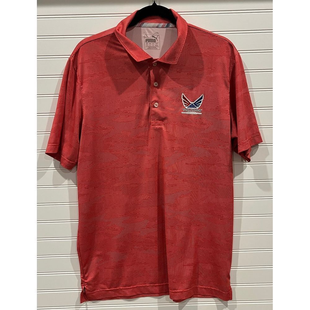 PUMA Volition America Golf Polo Shirt Red Geometric Pattern Performance‎ Size S